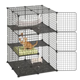 Cat Cage 3-Tier 27.99"x27.99"x40.98" DIY Cat Playpen with Hammock, Indoor Enclosure Detachable Metal Wire Kennel Crate