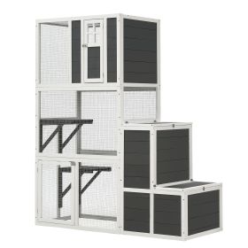 3-Tier Wooden Outdoor & Indoor Cat House Suitable for 1-3 Cats Cat Enclosure Resting Box with 4 Platforms and 2 doors Cat Shelter Kitty House wit